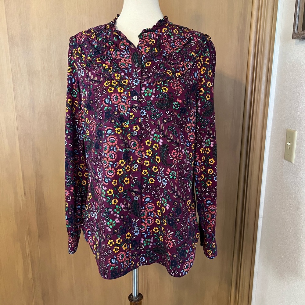 Talbots ruffle neck long sleeve floral tunic, medium, NWT